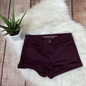 American Eagle maroon denim shorts